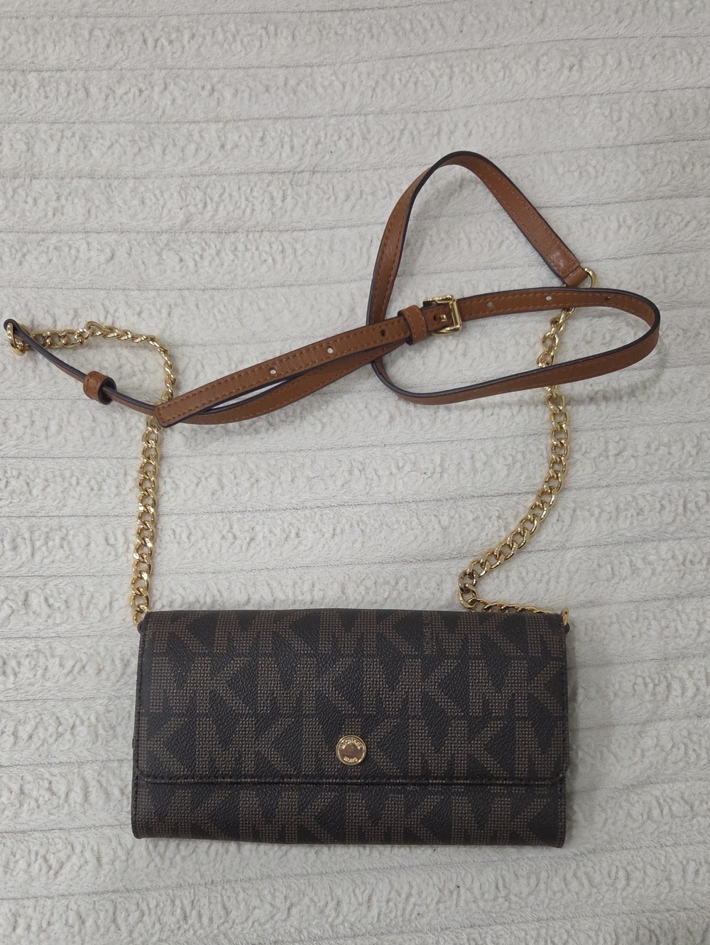 Michael Kors Brown and Gold MK Logo Crossbody Wallet